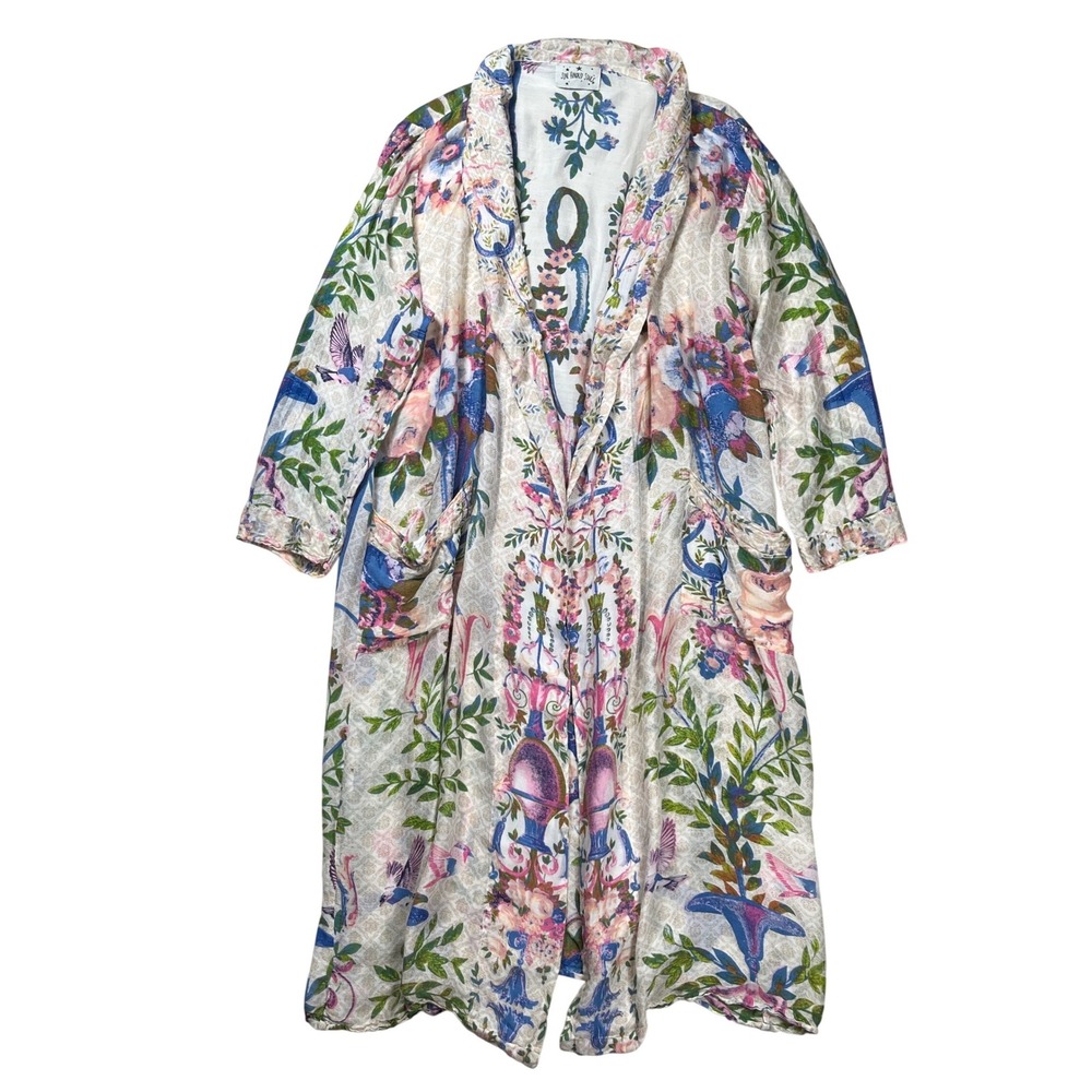 One Hundred Stars Robe Duster Women OS‎ Multicolor Floral Botanical Kimono Open